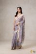 A Cascade of Geraniums  Grey Pure Kora Silk Net Banarasi Handloom Saree Online Sale