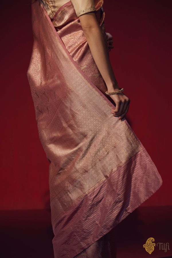 Asha  Dusty Pink Pure Katan Silk Banarasi Handloom Saree Cheap