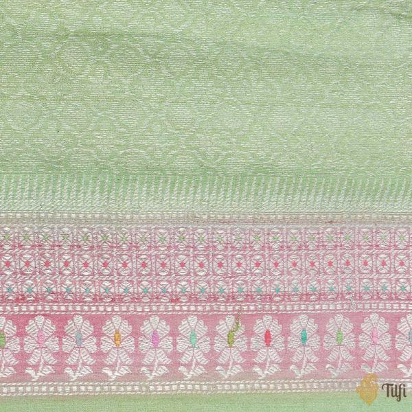 Aqua Green Pure Tussar Georgette Silk Banarasi Handloom Saree Sale