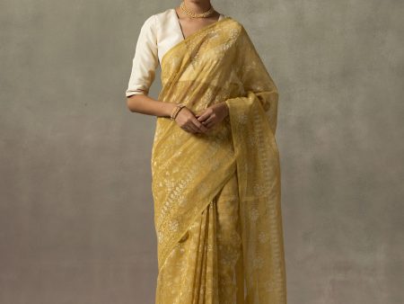 Zest Yellow Pure Cotton Jamdani Real Zari Banarasi Handloom Saree Fashion