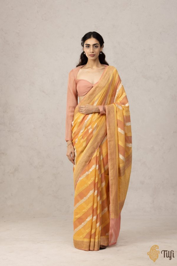 Apricot-Peach Pure Khaddi Georgette Banarasi Handloom Saree Online