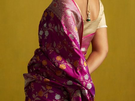 Adah  Magenta-Purple Pure Katan Silk Banarasi Handloom Saree Hot on Sale