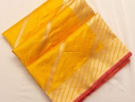 Yellow Pure Kora by Dupion Silk Banarasi Handloom Saree For Discount