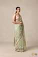 A Sweep of Irises  Sage Green Pure Kora Silk Net Banarasi Handloom Saree For Sale